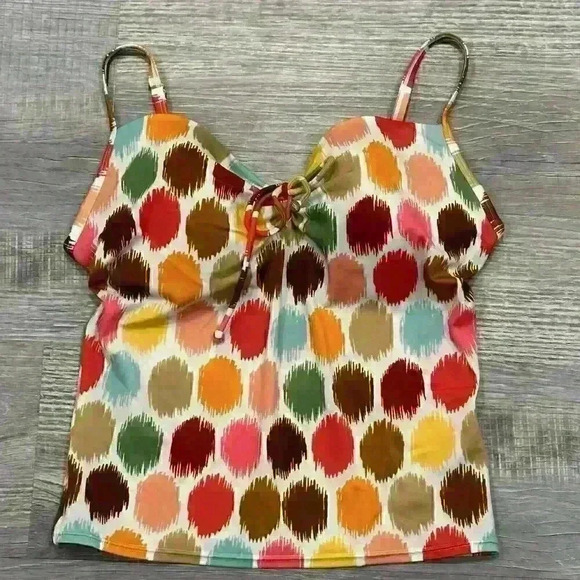 Victoria's Secret Tankini Top White w/Multi-Color Splatter Dots Size 34D - Picture 1 of 7